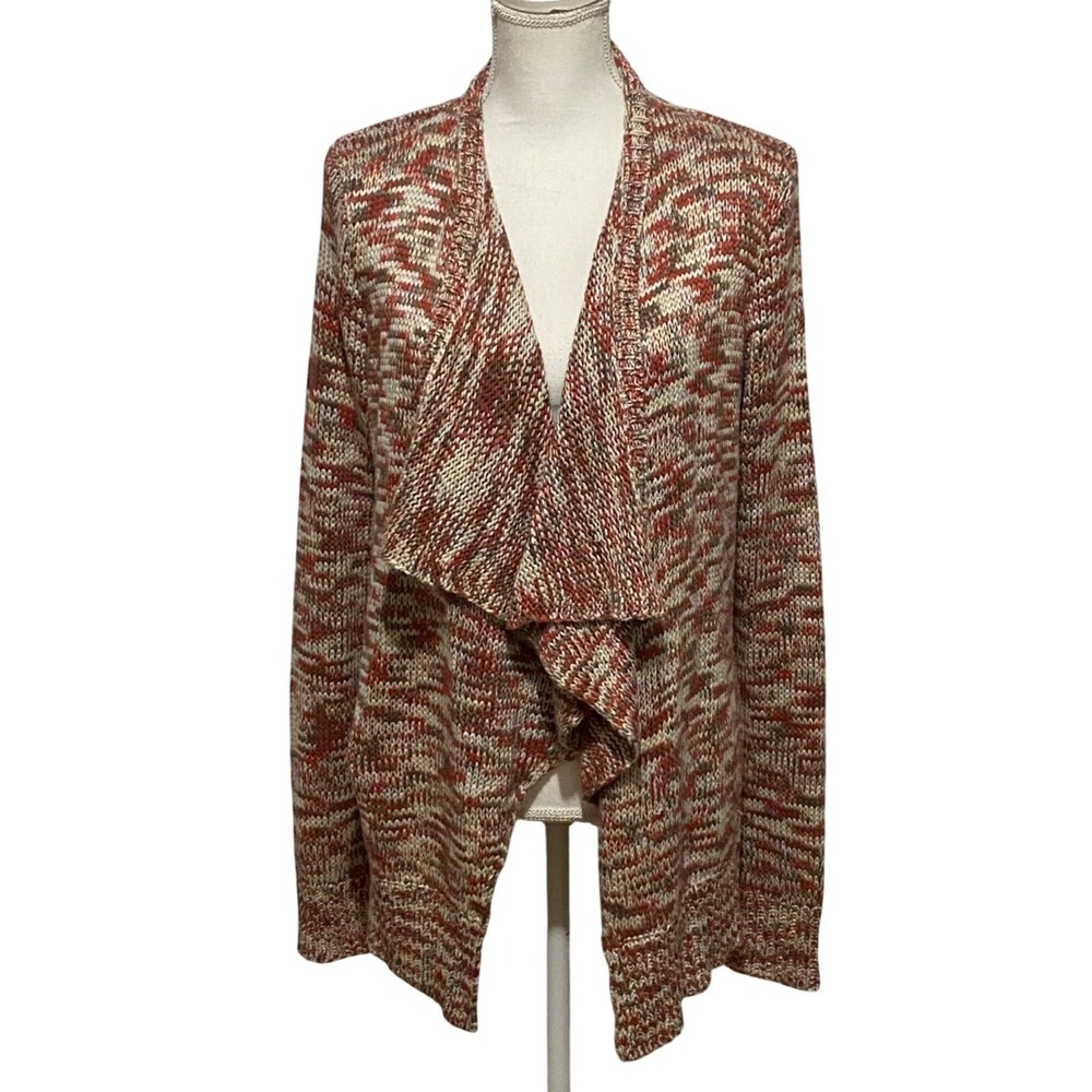 Skies Are Blue Women Large Rust Space Dye Draped Waterfall Open Front Cardigan